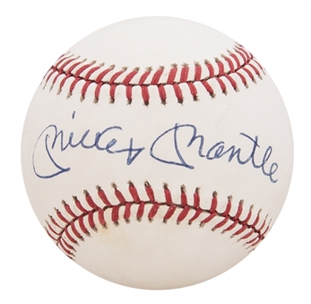 Mickey Mantle Signed OAL Brown Baseball (PSA/DNA)